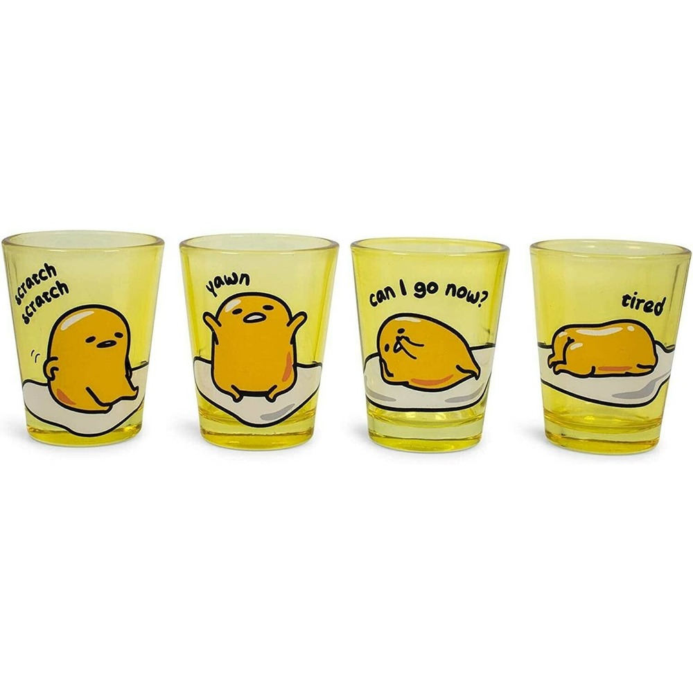 Sanrio Gudetama Shotglass Set 4pc Mini Bar Glasses Lazy Egg Cute Kawaii Kitchen
